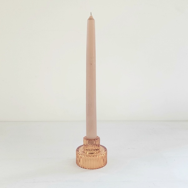 Ribbed Two Way Candle Holder - Amber Glass